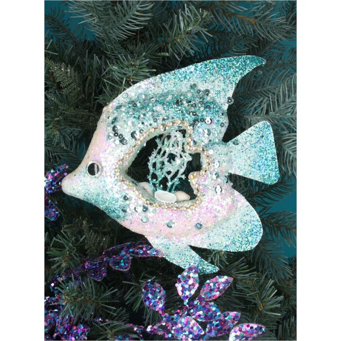 Gisela Graham - Turquoise Glittered Fish w Coral